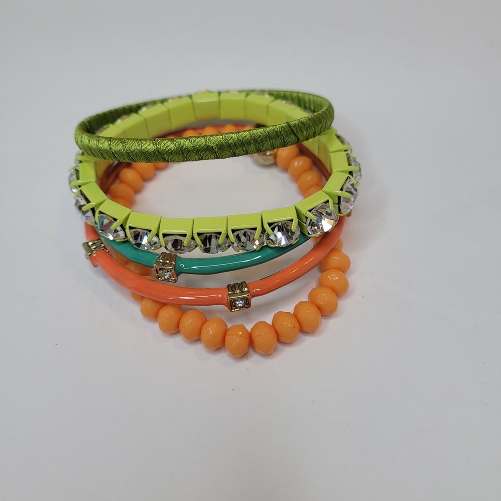 Set of 5 Bracelets, Orange‎ Green Teal